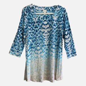 Chico's Size 2 Women Tunic Top Cover Up Dress Blue Aqua 3/4 Sleeve 31" Long NWT